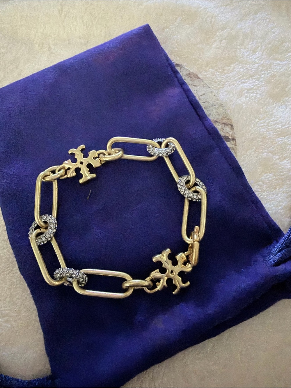 Tory Burch Gold Link Bracelet with Pave Accents
